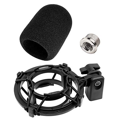AT2020 Microphone Shock Mount with Pop Filter, [Custom Built for audio technica Mic] Anti-Vibration Suspension Shockmount Holder Clip Compatible with AT2020USB+ AT2035 ATR2050 AT3035 AT3060 - size: AT2020 Shock Mount with Windscreen