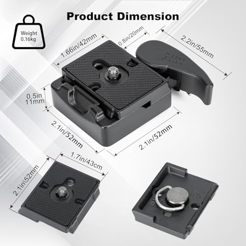 koolehaoda Quick Release Plate Adapter 1/4" 3/8" Screw Tripod Monopod | Aluminum Camera Head Mount Rapid Connect Locking System DSLR SLR Mirrorless Flash Safety Spring Lever Durable Lightweight
