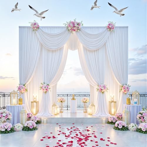 20x15ft White Backdrop Curtains for Parties - 4 Panels 5x15ft Wrinkle-Free Silky Polyester Drapes for Wedding, Birthday, Decorations & Graduation Background - color: White, size: 5ftx15ft(4 Panels)