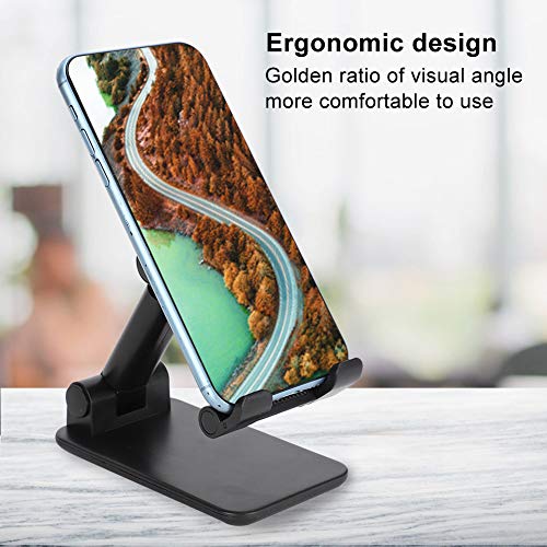 Desktop Phone Holder, Adjustable Foldable Stand with Mirror Face Bracket for 12.9 Inch Tablet and Smartphone, for Home Office Live Broadcast Entertainment, Black