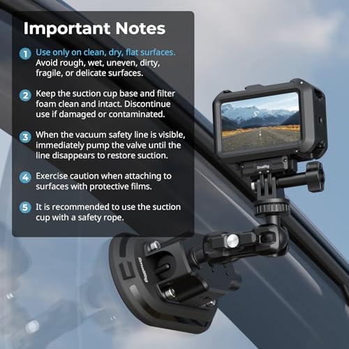 SMALLRIG 3 x 6 Car Suction Cup Mount for Action Cameras, Suction Pad with Manual Pump Lock, Dual Ball Head Magic Arm, Windshield Mount for GoPro 13/12, for DJI Action 6/5 Pro, Insta360 x5-5842