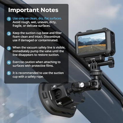 SMALLRIG 3 x 6 Car Suction Cup Mount for Action Cameras, Suction Pad with Manual Pump Lock, Dual Ball Head Magic Arm, Windshield Mount for GoPro 13/12, for DJI Action 6/5 Pro, Insta360 x5-5842