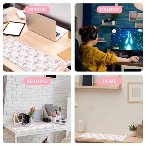 Pink Bow Keyboard and Mouse Pad,Large Pink Bow Desk Matt for Desktop,Cute Desk Pad Mat,Large Mouse Pad,Anti Slip Big Mousepad with Stitched Edges,Keyboard Pad Mouse Mat for Computer,Work,Gaming - color: Pink