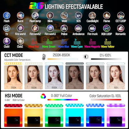 VLTROX 12W RGB Camera Light, 22Wh Built-in Battery Supports Used While Charging RGB LED Video Light with App Control, CRI97+/26 Scenes/2500K-8500K Portable Mini On Camera Light for Photography Videos