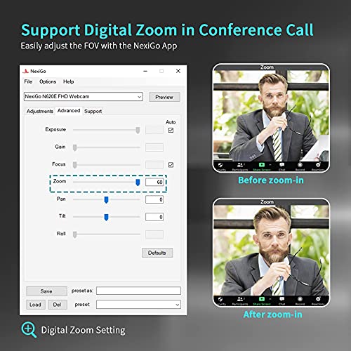 NexiGo N620E Webcam with Light, 1080P 60FPS AutoFocus, ePTZ 2X Digital Zoom, Plug and Play, [Software Included], FHD Streaming Web Camera, Dual Stereo Mics, for Zoom Skype Teams, PC Mac Laptop Desktop - style: Webcam with Light