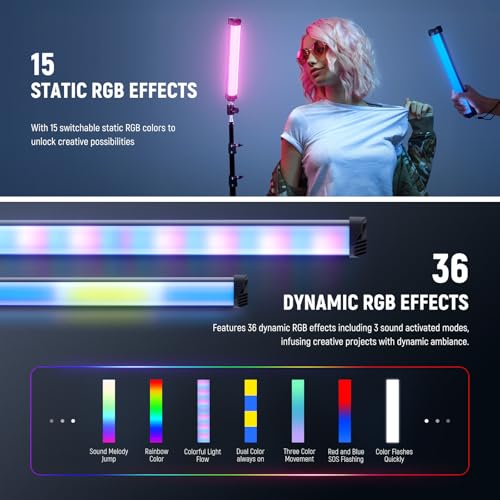 NEEWER Basics 12" Magnetic RGB Light Wand, CRI95 Dimmable 8W LED Handheld Video Tube Lighting Stick with 51 RGB Modes, 2000mAh Battery for YouTube TikTok Camera Streaming Studio Video Recording, SL30