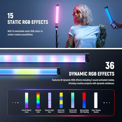 NEEWER Basics 12" Magnetic RGB Light Wand, CRI95 Dimmable 8W LED Handheld Video Tube Lighting Stick with 51 RGB Modes, 2000mAh Battery for YouTube TikTok Camera Streaming Studio Video Recording, SL30