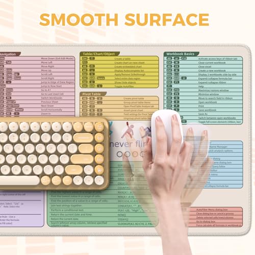 iCasso Excell Cheat Sheet Desk Mat, Excel Mouse Pad Shortcuts, Extended Large XXL Non-Slip Exel Mousepad with Stitched Edges,Keyboard Mats for Desktop Protector - color: Beige