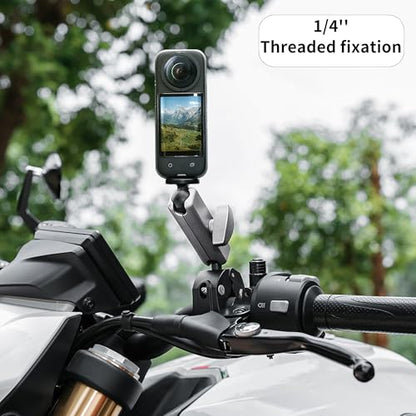 Clamp Camera Mount, Bike/Bicycle/Motorcycle Handlebar Mount for DJI camera | Action 6/5 Pro/4 3/Osmo Nano/Hero 13 12 11 10 9 8 7/Insta 360 X4 X5, with 360° Dual Ball Head, 1/4" Thread Interface Arm