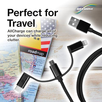 BoxWave Cable Compatible with Blackmagic Pocket Cinema Camera 4K - AllCharge 3-in-1 Cable - Jet Black