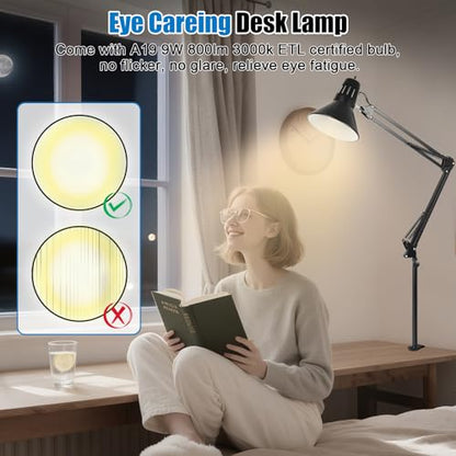 LED Clamp on Desk Lamp,360°Adjustable Swing Arm Desk Lamp,Clamp Light with Eye-Caring LED Bulb for Home Office Reading Drafting