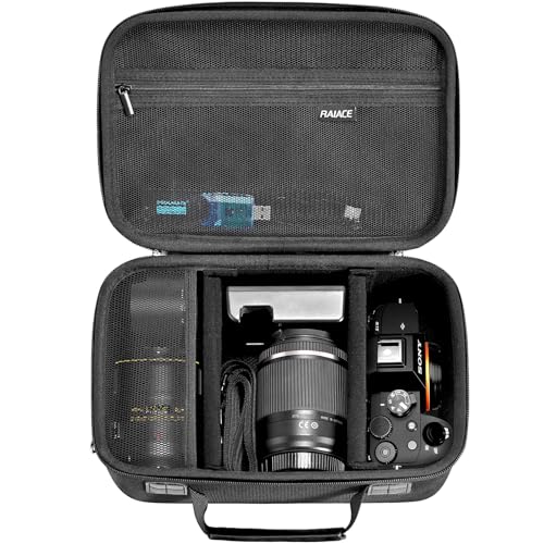 RAIACE Hard Case Compatible with Sony Alpha 7 II III IV/7R V Camera, for Nikon, for Canon, for Pentax and More.Large Capacity With Mesh Pocket for Lens, Charger, Cables, Cards and Accessories.-Black - color: Black
