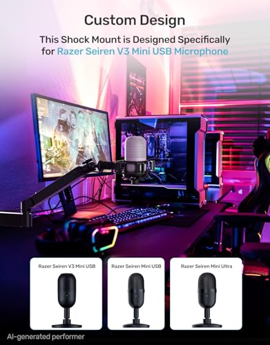 Custom Built for Razer Seiren Shock Mount Anti-Vibration Suspension Elastic Shock Mount Holder Clip Mics Stand with Screw Adapter Compatible with Razer Seiren V3 Mini USB V2 Microphone - size: Razer Seiren Shock Mount