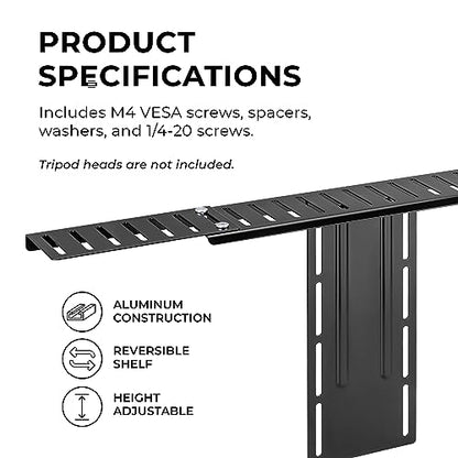HumanCentric DSLR Monitor Mount Extra Large, Desk Camera Mounting, Light Webcam, Microphone Shelf for Monitor VESA Arm, Replace Clamp Tripods, 100x100mm Patterns, Aluminum, Hardware Included - size: X-Large Shelf