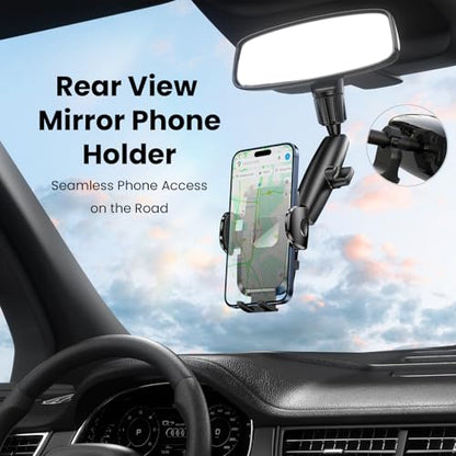 Phone Holders for Your Car, Rear View Mirror Phone Holder, 360° Rotating Car Phone Holder Mount Compatible with All 4"-7" iPhone and Android Cell Phones - style: Rearview Mirror Phone Holder for Car