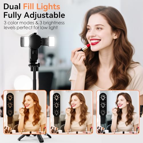CloudValley Upgraded Magnetic Mini Selfie Stick Tripod with 2 Fill Lights, 4-in-1 Pocket Size Phone Tripod with 360° Rotation, Rechargeable Bluetooth Remote, Foldable Grip for iPhone Vlog Photo Video - style: with Fill Lght