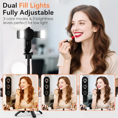 CloudValley Upgraded Magnetic Mini Selfie Stick Tripod with 2 Fill Lights, 4-in-1 Pocket Size Phone Tripod with 360° Rotation, Rechargeable Bluetooth Remote, Foldable Grip for iPhone Vlog Photo Video - style: with Fill Lght