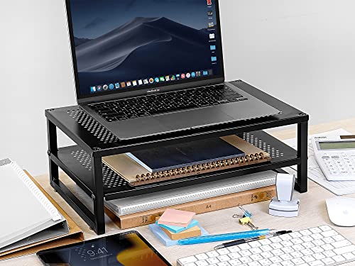 CAXXA 2-Tier Metal Laptop PC Monitor Stand Riser MAX 50 LBS Loading for Monitor, Printer,Black