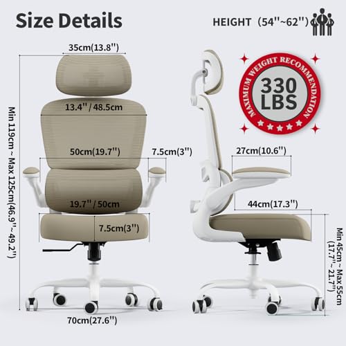 TRALT Office Chair Ergonomic Desk Chair, 330 LBS Home Mesh Office Desk Chairs with Wheels, Comfortable Gaming Chairs (1, Khaki) - color: Khaki