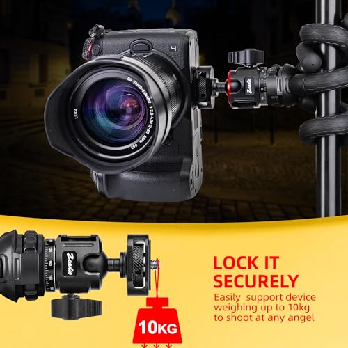 Zeadio Ball Head Mount with 1/4" & 3/8" Thread - 360° Panoramic Heavy Duty Metal Camera Mount Tripod Head for DSLR, Gimbal, Action Cam (Small,Height 64cm)