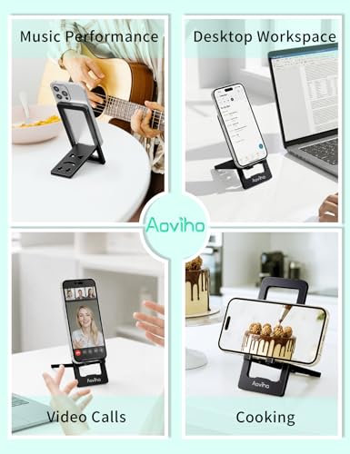 Aoviho Phone Stand for Desk, Ultra-Thin Foldable Aluminum Phone Holder, Portable Travel & Office Cell Phone Stand Compatible with iPhone 17 16 15 14 13 12 Pro Max, Fits 3.7"-7" Devices, Black - color: Black