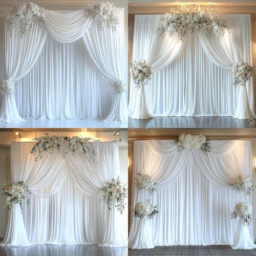 10FTx12FT White Wrinkle-Free Wedding Backdrop Curtain -Silky Washable White Polyester Drapes for Baby Showers, Birthday Parties, Photography, and Wedding Receptions-2 Panels 5FTx12FT - color: White, size: W5' x H12'(2 panels)