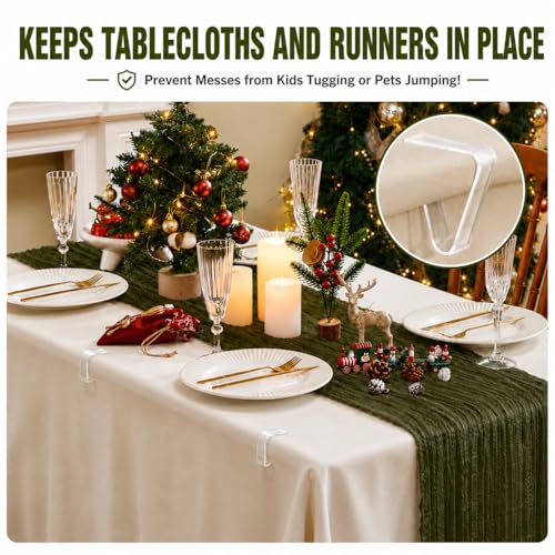 24 Pcs Clear Tablecloth Clips for Indoor Outdoor Tables, Windproof Plastic Table Cloth Holder Clips for Thick Tables, Transparent Picnic Table Cover Clip Clamps for Securing Tablecloths Large - size: Large