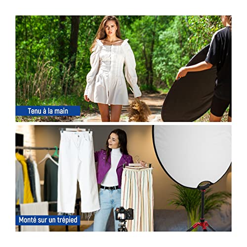 NEEWER 80cm Light Reflector with Handle & 3/8" Thread, 5 in 1 Foldable Round Light Diffuser, Translucent/Silver/Gold/White/Black for Studio or Outdoor Photo Lighting, RF-80II - style: 80cm
