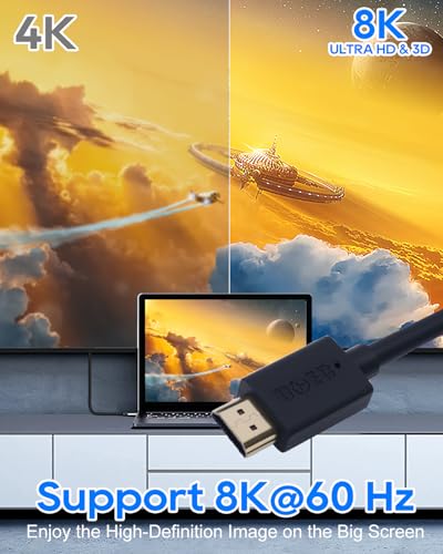 UCEC 6 Foot HDMI Cable, High Speed HDMI 48Gbps 2.1 Cord, 8K@60Hz 4K@120Hz Compatible with PS5, Fit for Xbox/TV/PC Monitor/Projector - size: 6FT
