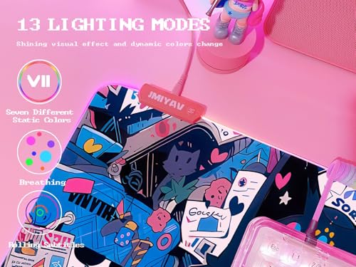 JMIYAV Pink RGB Gaming Mouse Pad 31.5x12 Inch PC XL Large Extended Glowing Led Light Up Desk Pad Non-Slip Rubber Base Computer Cute Mousepad Mat Desk Accessories Gaming Setup 102 - color: Neon Cat