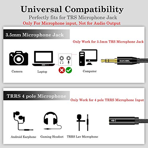 DUKABEL DC3 TRRS to TRS Adaptor, 3.5mm 4 Pole to 3 Pole Adapter, TRRS Female to TRS Male 4-Pole Mic-Supported Adapter for Camera, PC, TRRS Lav Microphones. - size: TRRS Female to TRS Male