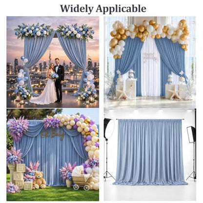 20ft x 12ft Dusty Blue Backdrop Curtains, Wrinkle Free Thick Fabric Polyester Curtains Backdrop Drapes Cover for Parties Wedding Birthday Photography Background, 4 Panels 5ft x 12ft - color: Dusty blue, size: 20FT(W) x 12FT(H)
