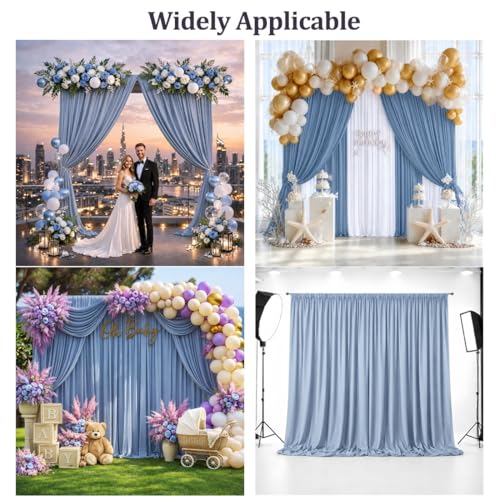 50ft x 12ft Dusty Blue Backdrop Curtains, Wrinkle Free Thick Fabric Polyester Curtains Backdrop Drapes Cover for Parties Wedding Birthday Photography Background, 10 Panels 5ft x 12ft - color: Dusty blue, size: 50FT(W) x 12FT(H)