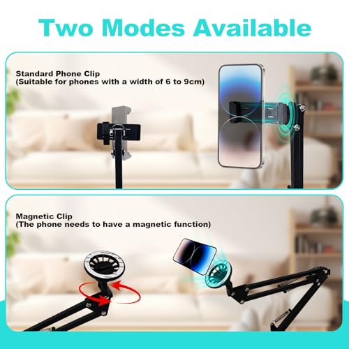 Hivexagon Magnetic Overhead Phone Stand - Articulating Arm Stand with Base, 360 ° Multi Angle Adjustable, Equipped with Phone Specific Clip