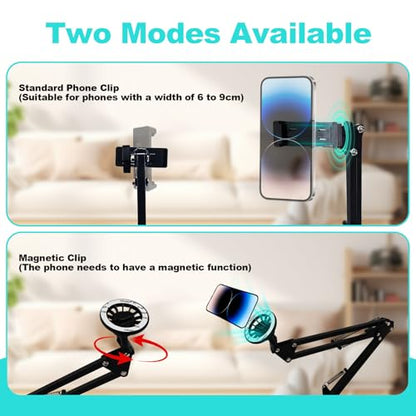 Hivexagon Magnetic Overhead Phone Stand - Articulating Arm Stand with Base, 360 ° Multi Angle Adjustable, Equipped with Phone Specific Clip