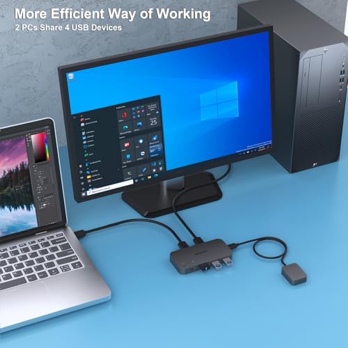 BENFEI USB 3.0 Switch, USB Switcher 2 Computers Share 3*USB 3.0 and 1*USB C with Remote Control for PC Mouse Keyboard Printer Scanner, USB KVM Switch Selector Compatible with Windows, Mac, Linux - style: Switch USBA*3+USBC+Remote Control