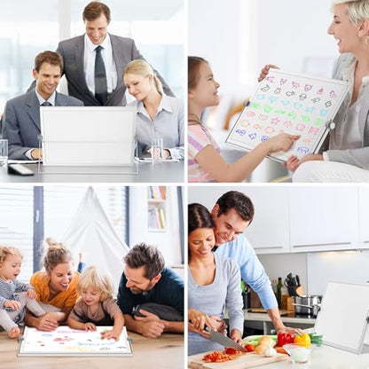 Desktop Whiteboard 16x12 Stand, Double Sided Dry Erase Board Kids | Portable with Handle, Foldable Aluminum Stand, 360° Angle, 8 Markers 4 Magnets 1 Eraser, Smooth Magnetic Surface - size: 16*12white