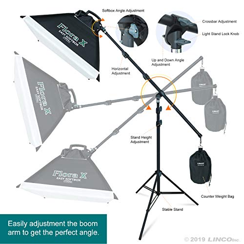 LINCO Lincostore 2000 Watt Photo Studio Lighting Kit with 3 Color Muslin Backdrop Stand Photography Flora X Fluorescent 4-Socket Light Bank and Auto Pop-Up Softbox - Only Takes 3 Seconds to Set-up