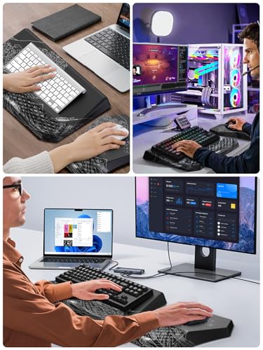 3-in-1 Ergonomic Keyboard Stand with Wrist Rest & Mouse Pad Set, Comfy Keyboard Riser Holder Soft Mousepad with Massage Design, Memory Foam and Non-Slip PU Base for Pain Relief, Black Wave of Kanagawa - color: Black Wave