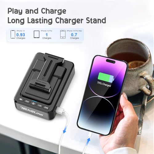 TechGlow Foldable Cellphone Stand with Bluetooth Speaker and Charging Function Birthday Gifts for Men Women Mother Father Boy Girl Teens Cool Tech Gadgets - color: Black
