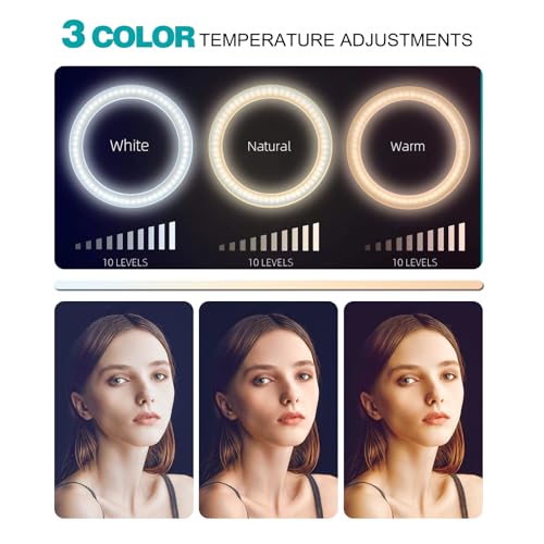 10" Selfie Ring Light with 10" Stand and 60" Selfie Stick, 3 Color Light Adjustment Suitable for Phones and Cameras, Makeup/Live Streaming/Taking Photos
