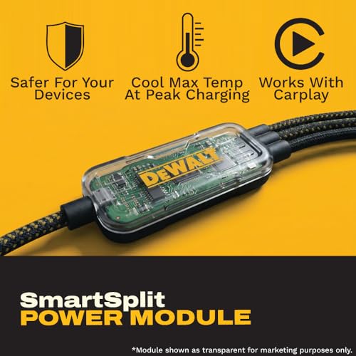DEWALT 100W Smart USB-C to USB-C Splitter – Data Transfer & Fast Charging, 1-to-3 Output, Kevlar Reinforced, 6ft Heavy-Duty for Laptop, MacBook, iPad, Android, Samsung, iPhone, Works w/Carplay