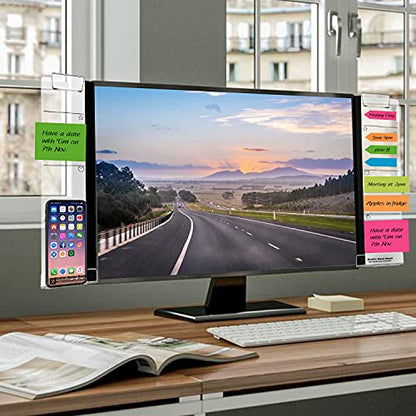 Monitor Memo Boards for Computer, Set of 2 (Left & Right) Multifunction Acrylic Screen Message Reminder Pad Side Panels Phone Holder - Utility Organizer for Office Desktop, Gift of 1 Pack Sticky Notes - style: Left + Right