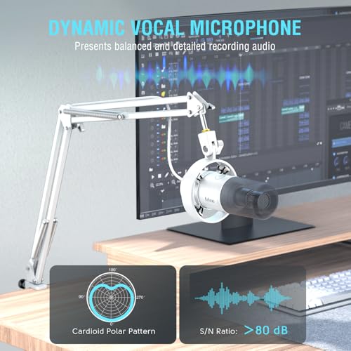FIFINE Dynamic Microphone with Boom Arm, Studio Vocal XLR Microphone, Podcast USB Mic Kit for PC with Mute Button, Volume Knob, Headphone Jack, for Streaming Recording-AmpliTank K688CT White - size: K688CT White