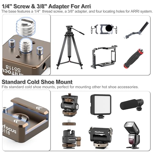 MINIFOCUS Cold Shoe Mount(4 Pcs), 1/4"-20 Screw with Locating Pins Compatible for ARRI Standard Mounting Points, with 3/8"-16 Adapter for Camera Cage Flash LED Monitor Microphone - style: Sienna 4 PCS