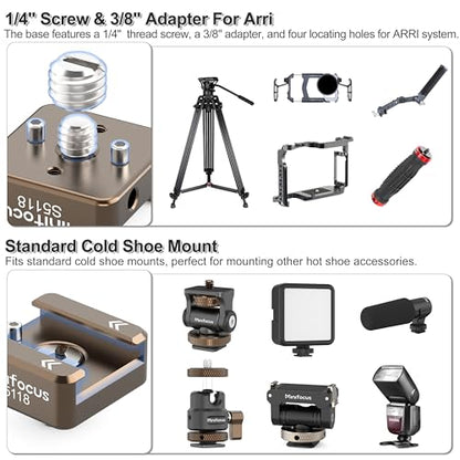 MINIFOCUS Cold Shoe Mount(4 Pcs), 1/4"-20 Screw with Locating Pins Compatible for ARRI Standard Mounting Points, with 3/8"-16 Adapter for Camera Cage Flash LED Monitor Microphone - style: Sienna 4 PCS