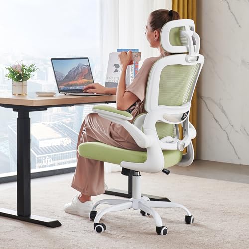 TRALT Office Chair Ergonomic Desk Chair, 330 LBS Home Mesh Office Desk Chairs with Wheels, Comfortable Gaming Chairs (1, Green) - color: Green
