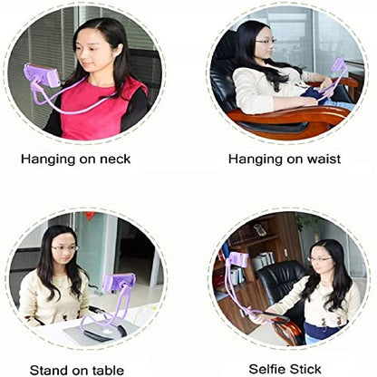 Chapter Seven Universal Smart Mobile Phone Stand,Hanging on Neck Cell Phone Mount Holder, Flexible Lazy Bracket DIY Free Rotating for Multiple Functions (Black) (Blue) - color: Blue