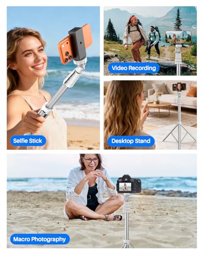 67" Phone Tripod, MIIASI Extendable Tripod for iPhone, Selfie Stick with Remote and Phone Holder, Compatible with iPhone/Android/Camera, Light Stand - color: Silver