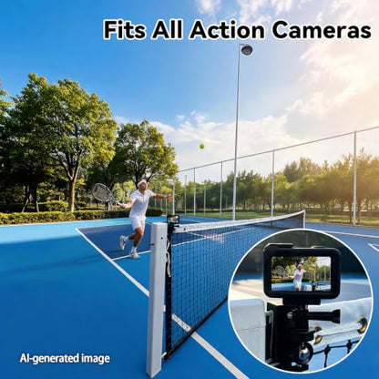 360° Adjustable Dual-Use Phone Holder,Tennis Net & Chain Fence Camera Mount | 360° angle adjustment | Fits phones & action cameras | Dual-use tennis net & chain-link | Standard 1/4"-20 screw interface
